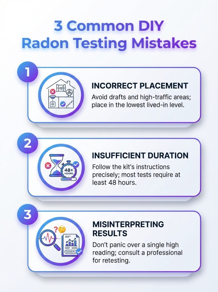 DIY Radon Testing Mistakes to Avoid infographic