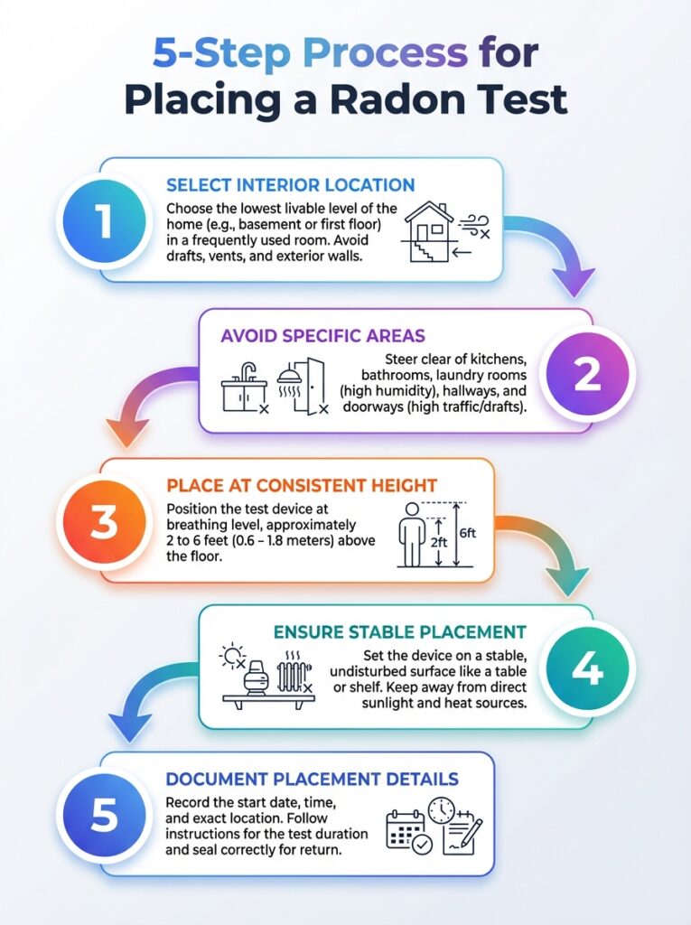 Where to Place a Radon Test in Your Home infographic