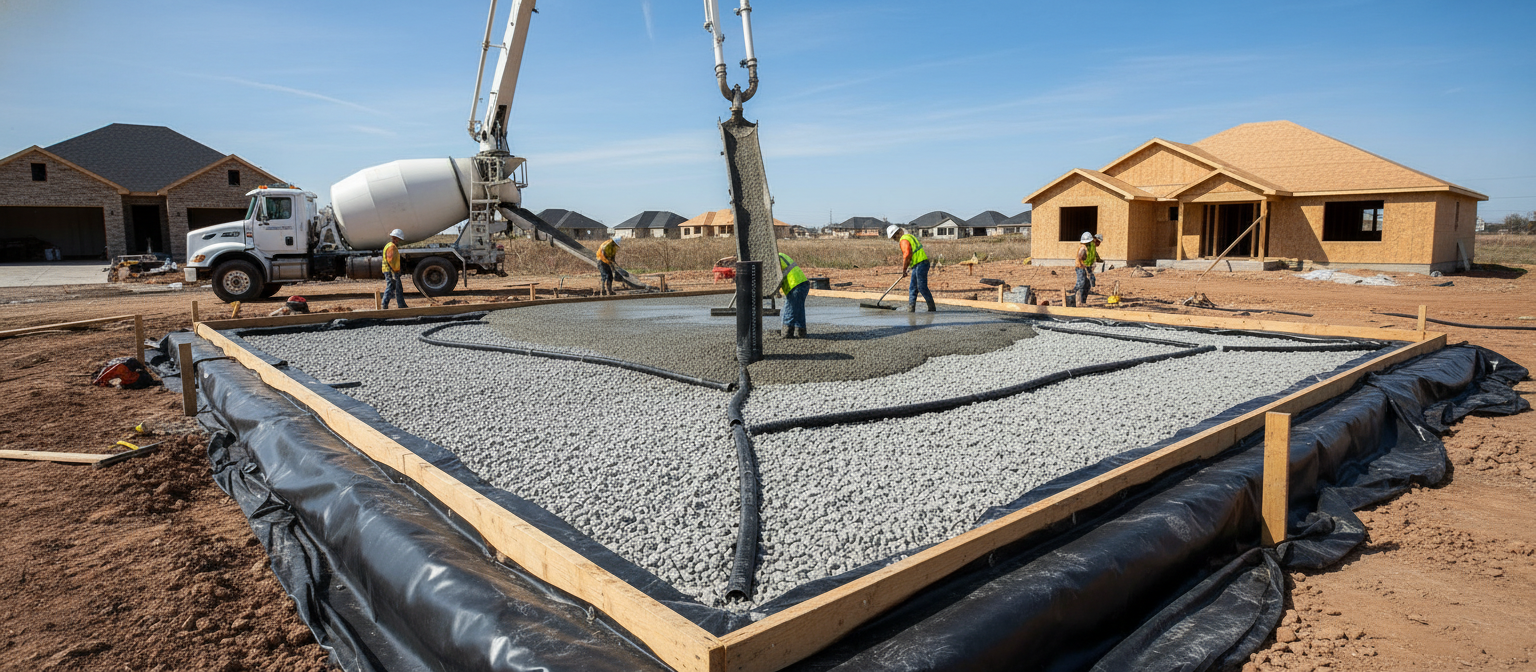 Radon-resistant construction techniques being installed during new home building in Columbus Ohio